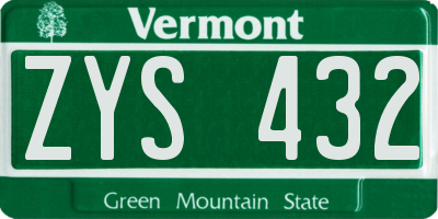 VT license plate ZYS432
