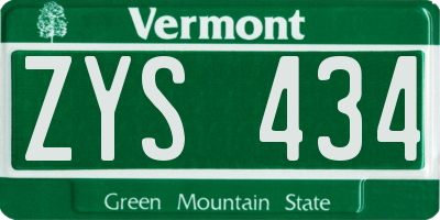 VT license plate ZYS434