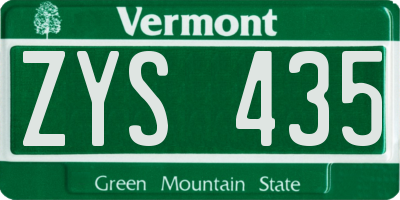 VT license plate ZYS435