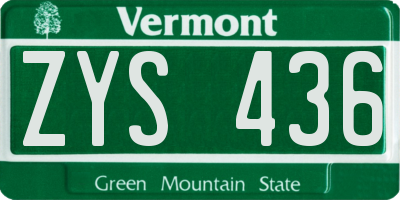 VT license plate ZYS436