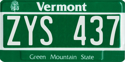 VT license plate ZYS437