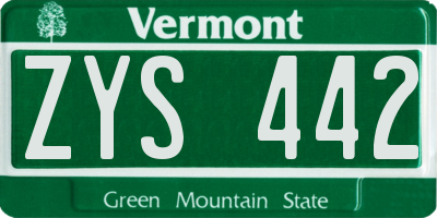 VT license plate ZYS442