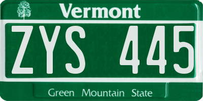 VT license plate ZYS445