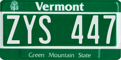 VT license plate ZYS447