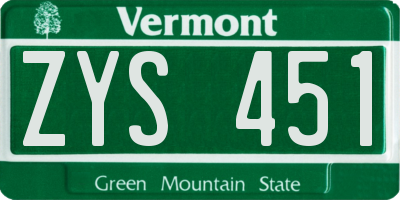 VT license plate ZYS451