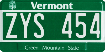 VT license plate ZYS454