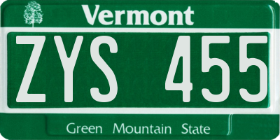 VT license plate ZYS455