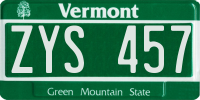 VT license plate ZYS457