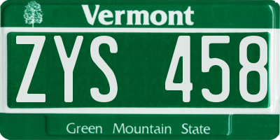 VT license plate ZYS458
