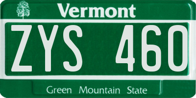 VT license plate ZYS460