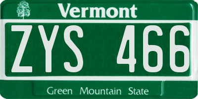 VT license plate ZYS466