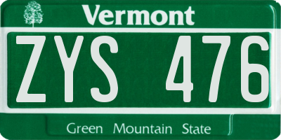 VT license plate ZYS476