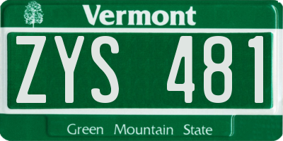 VT license plate ZYS481