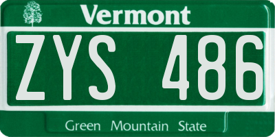 VT license plate ZYS486