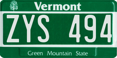 VT license plate ZYS494