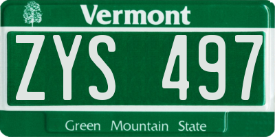 VT license plate ZYS497