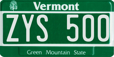VT license plate ZYS500