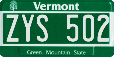 VT license plate ZYS502
