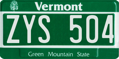 VT license plate ZYS504