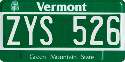 VT license plate ZYS526