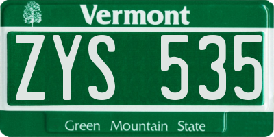 VT license plate ZYS535
