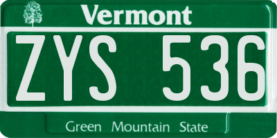 VT license plate ZYS536