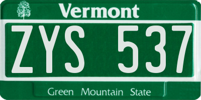 VT license plate ZYS537