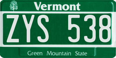 VT license plate ZYS538