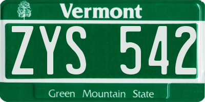 VT license plate ZYS542