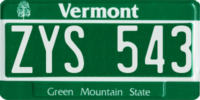 VT license plate ZYS543