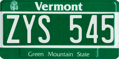 VT license plate ZYS545