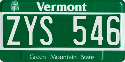 VT license plate ZYS546