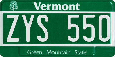 VT license plate ZYS550
