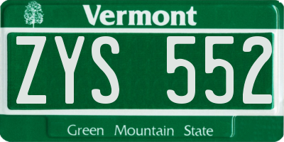 VT license plate ZYS552