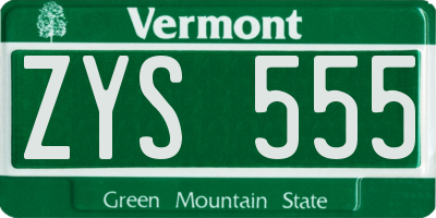 VT license plate ZYS555