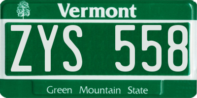 VT license plate ZYS558