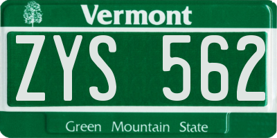 VT license plate ZYS562