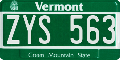 VT license plate ZYS563