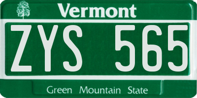 VT license plate ZYS565