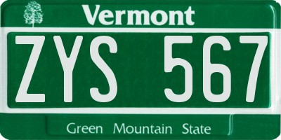VT license plate ZYS567