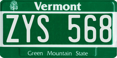 VT license plate ZYS568