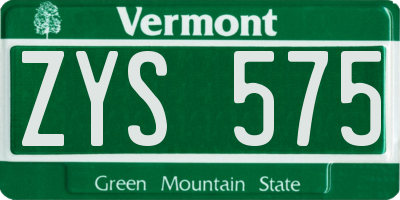 VT license plate ZYS575