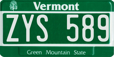 VT license plate ZYS589