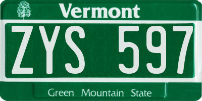 VT license plate ZYS597