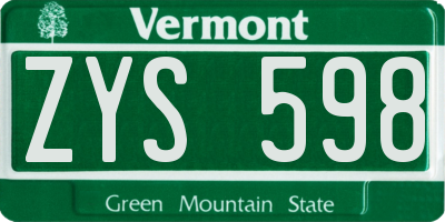 VT license plate ZYS598