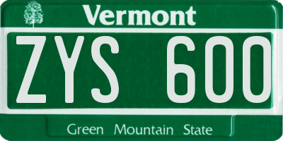VT license plate ZYS600