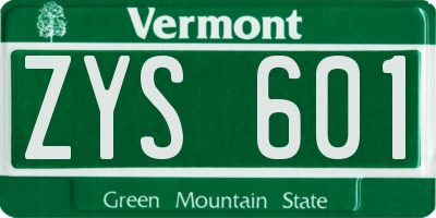 VT license plate ZYS601