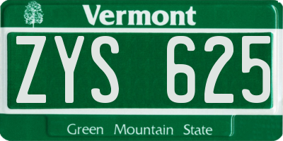 VT license plate ZYS625