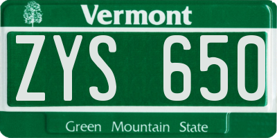 VT license plate ZYS650