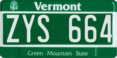 VT license plate ZYS664